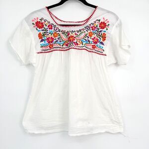 Handmade Embroidered Mexican Peasant‎ Top Womens XS Boho Hippie Vintage